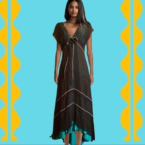 Aquarius Brown/Turquoise Hi-Low Maxi Dress Size Small
